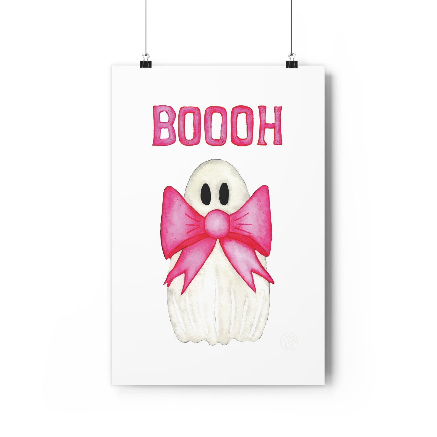 🎀 Boooh! – Süßes Geist-Artprint mit rosa Schleife | Print on Demand