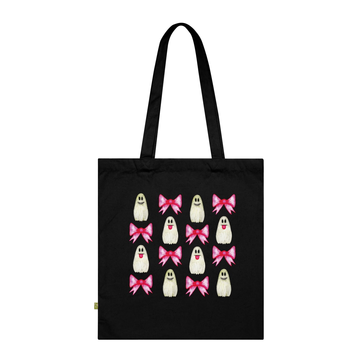 BOOOH Bio Baumwolltasche | Halloween Tote Bag | Nachhaltige Einkaufstasche mit süßem Geist & pinker Schleife | Geschenkidee Herbst