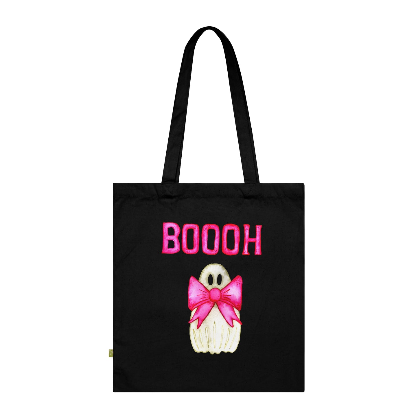 Bio Baumwolltasche mit Geistermuster | Halloween Tote Bag | Lustige Stofftasche mit pinken Schleifen | Nachhaltiges Geschenk für Herbst