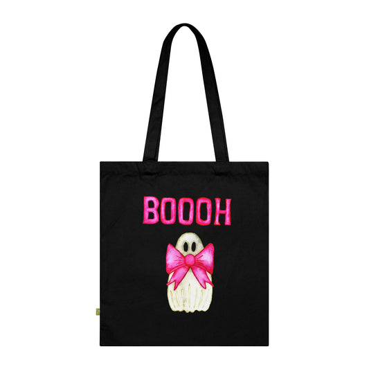 Bio Baumwolltasche mit Geistermuster | Halloween Tote Bag | Lustige Stofftasche mit pinken Schleifen | Nachhaltiges Geschenk für Herbst