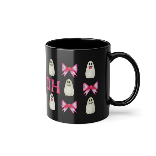 👻 Keramiktasse mit Geister- & Schleifenmuster – In Schwarz oder Weiß erhältlich 🎀☕