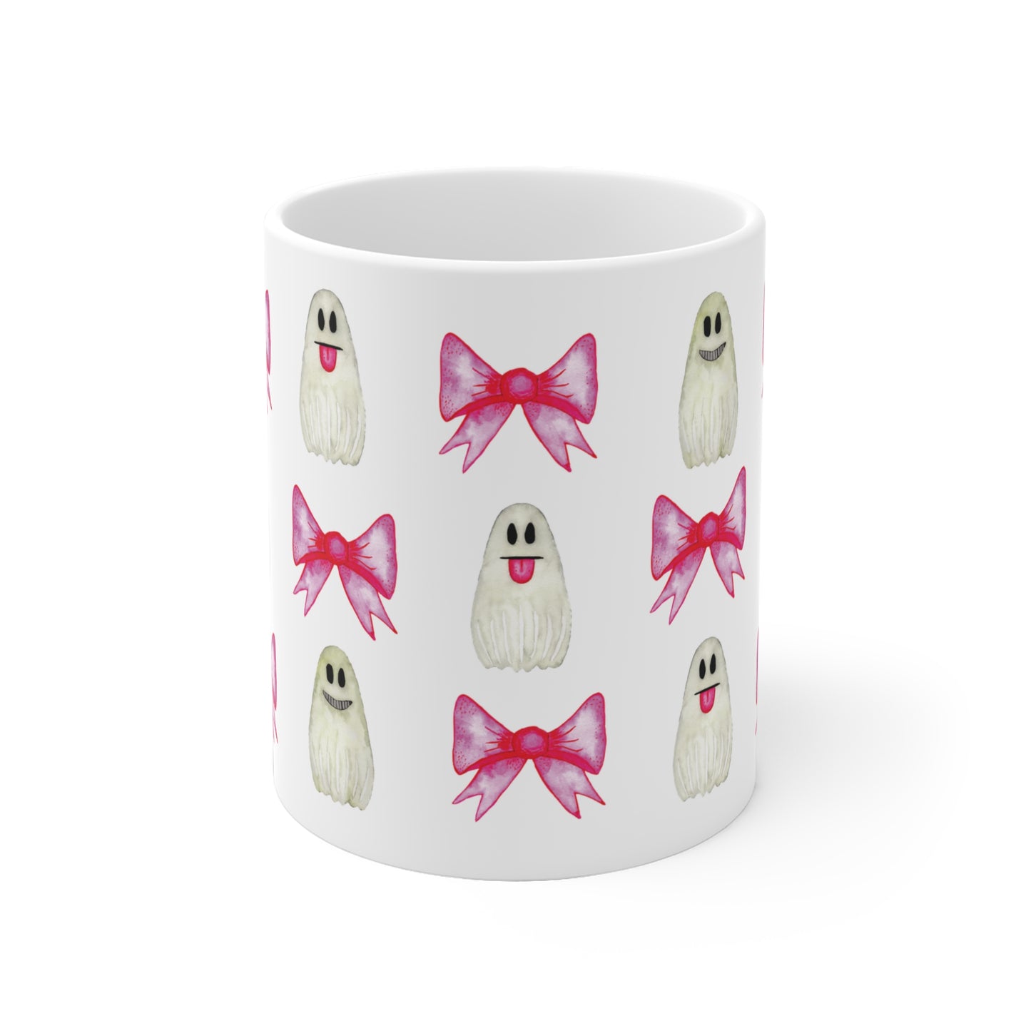 👻 Keramiktasse mit Geister- & Schleifenmuster – In Schwarz oder Weiß erhältlich 🎀☕