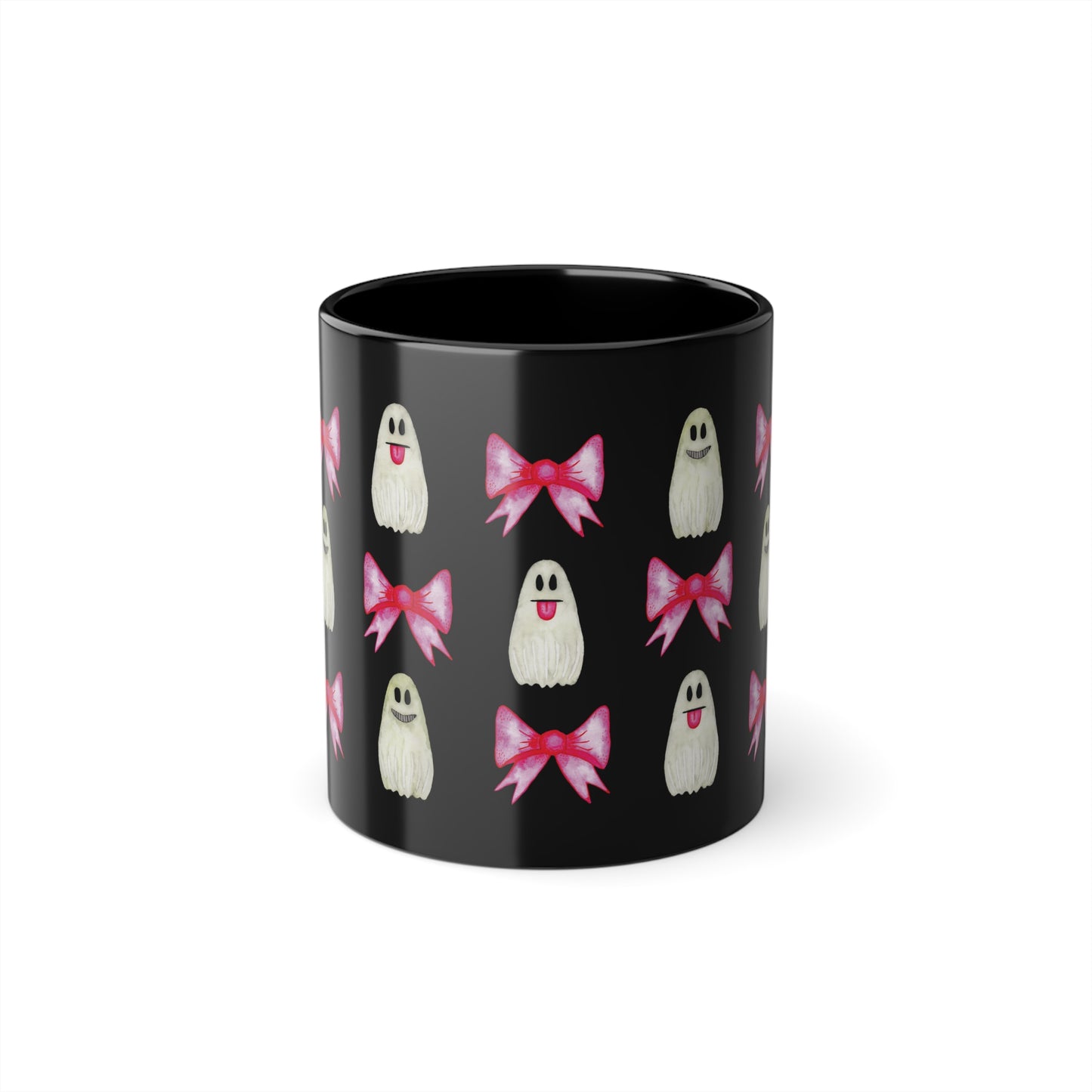 👻 Keramiktasse mit Geister- & Schleifenmuster – In Schwarz oder Weiß erhältlich 🎀☕