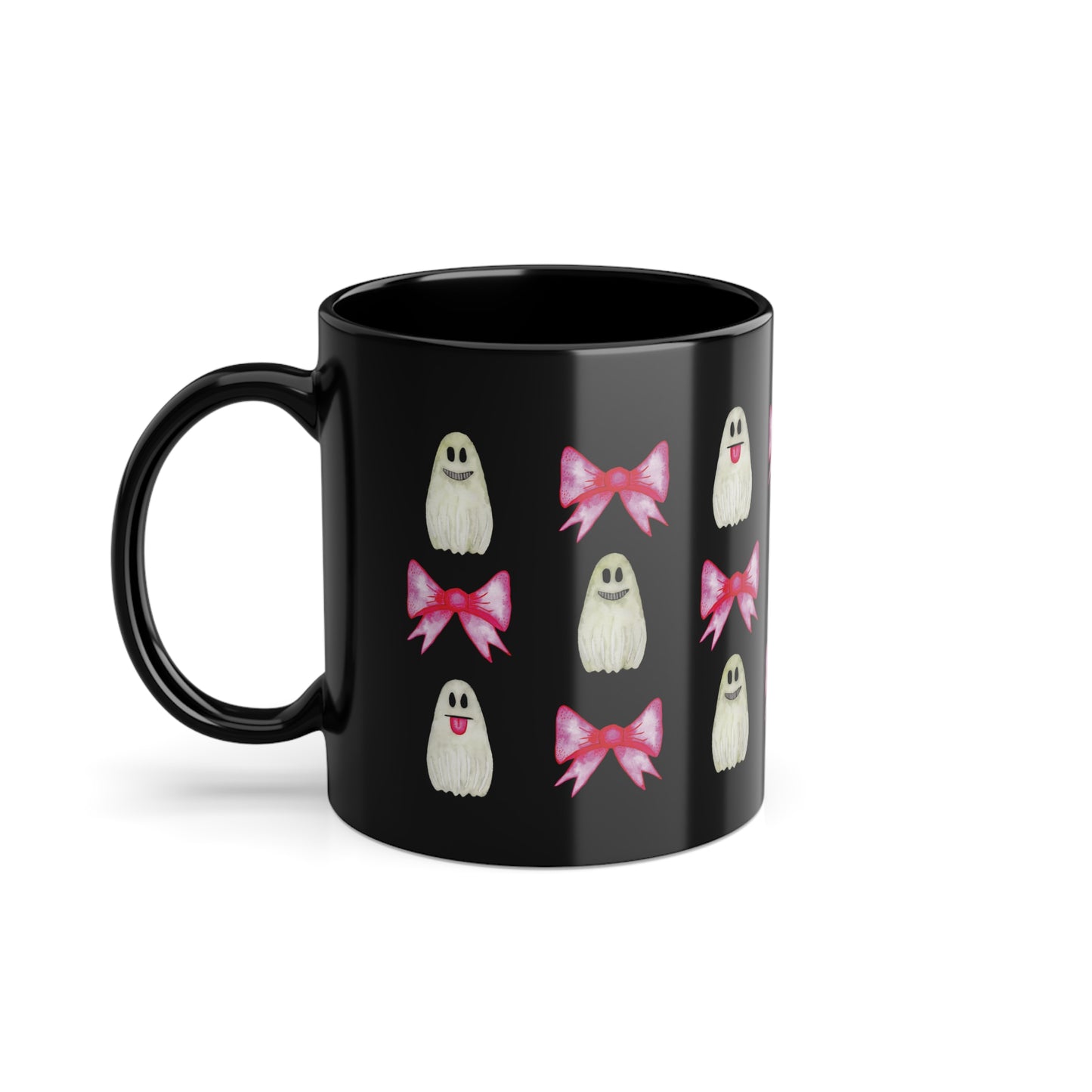 👻 Keramiktasse mit Geister- & Schleifenmuster – In Schwarz oder Weiß erhältlich 🎀☕